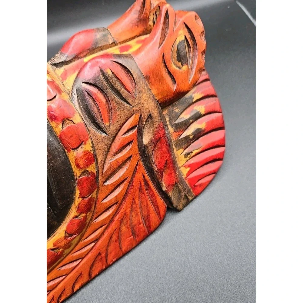 Tribal Mayan Aztec Hand Carved Wooden Face Mask Decorative Art Wall Painted